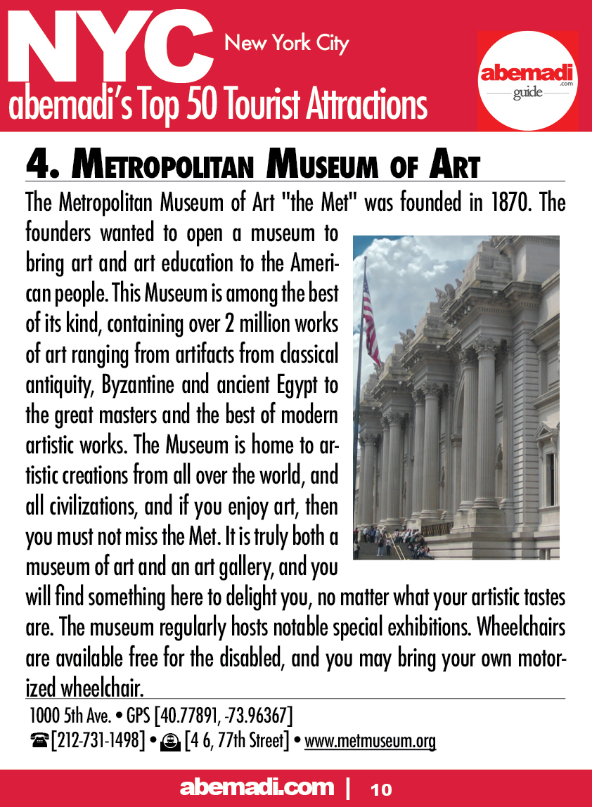 NYC Top 50 Tourist Attractions